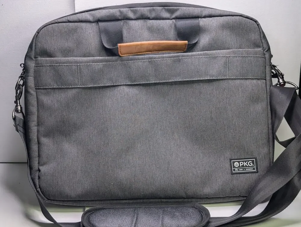 PKG Canada Laptop Messenger Bag Gray Tan Briefcase Shoulder Strap Travel Work
